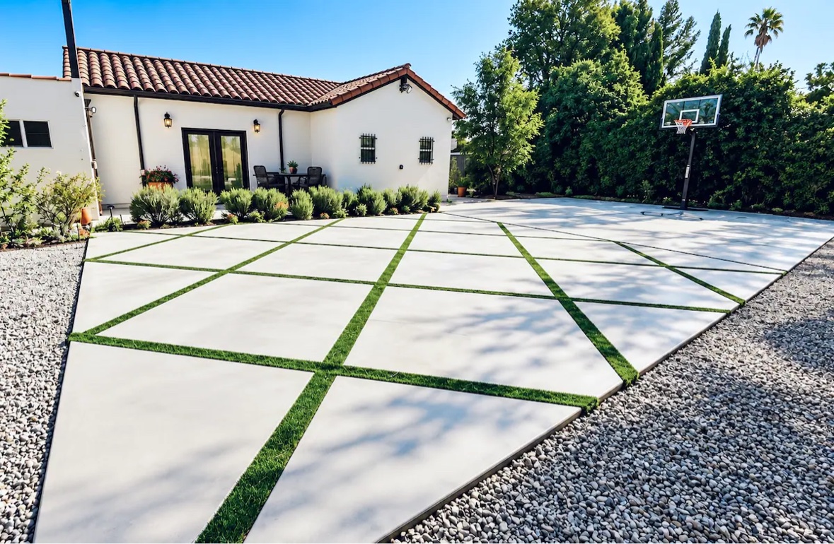 Three Granada Hills villas around a shared court